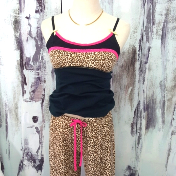STEVE ♡ Sweet 'n Sexy Black|Hot Pink|Leopard Print Adj Bralette 2pc Pajama Set S - Picture 3 of 17